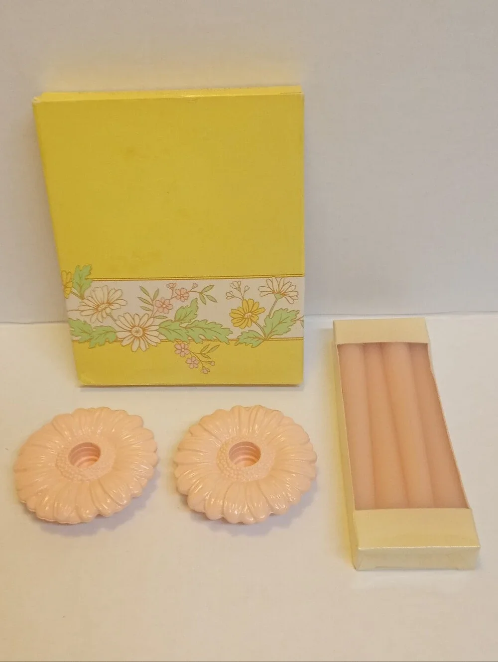 Vintage Avon Pink Fancy Flower Candle Holders & Scented Candles NEW 1985